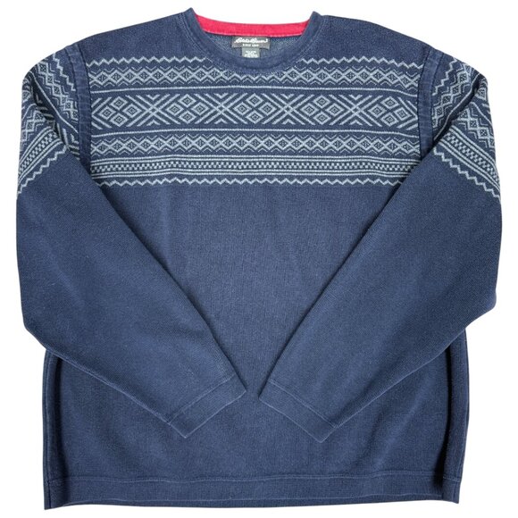 Men's EDDIE BAUER‎ Fair Isle Knit Navy Pullover Sweater- Size XL - Picture 1 of 8